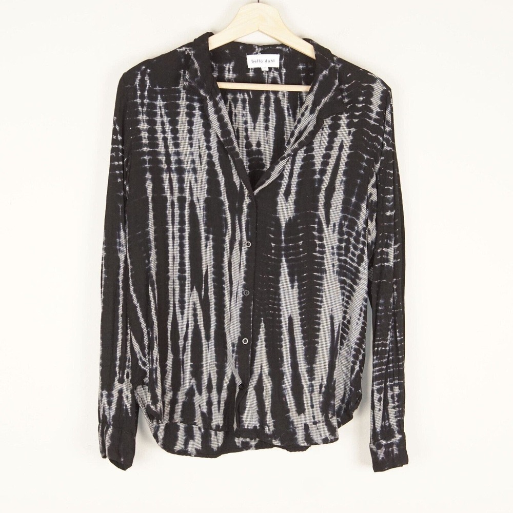 Bella Dahl Black and Gray Tie-Dye Button Down Shirt